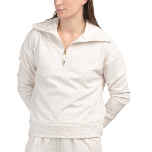 NANETTE LEPORE Oatmeal French Terry Half Zip Jacket - Picture 1 of 2